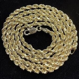 Solid 10k Yellow Italian Gold Diamond Cut Rope Necklace Chain 22" Long 3mm Wide